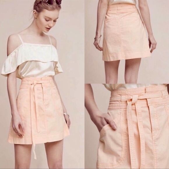 Anthropologie Pilcro and the Letterpress Pastel Coral Belted Skirt 10 - Picture 1 of 6